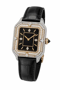 Reloj de Lujo Unisex Rectangular de Oro Blanco con Diamantes, Esfera Negra, Correa de Cuero, Movimiento Mecánico, Cristal de Zafiro de 41 mm - Product Image 1