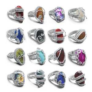 Anillo de Piedra Natural Curativa para Mujer, Anillo de Plata de Ley con Alambre Envolvente, Gema Irregular Chapada en Plata, Joyería Ajustable, Regalo - Product Image 1