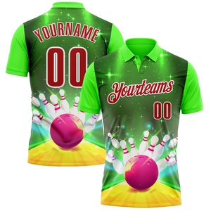 Wholesale Direct OMMIZ INDUSTRY Custom Green Red-White 3D <b>Bowling</b> Bright Star Performance Polo Shirt - Product Image 1