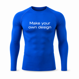 Custom <b>Long</b> <b>Sleeve</b> <b>Compression</b> <b>Shirt</b> Men Blue O-Neck Quick Dry Athletic Wear Heat Transfer Printing Solid Color Casual Style - Product Image 1