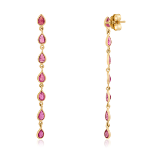 Pendientes de Aro Geométricos de Oro Sólido de 14K con Rubí Corte Pera y Diamante Colgante - Product Image 4