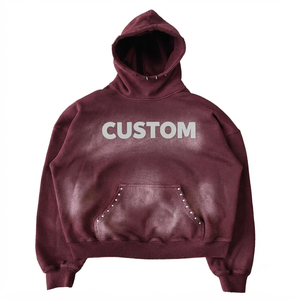 เสื้อฮู้ดซิปแบบสั่งทำพิเศษ ขนาดใหญ่ สีแดงเลือดหมู ผ้าฝ้ายเฟรนช์เทอร์รี่ มีกระเป๋าดิจิตอลด้านหน้า ทรงปกติ ใส่ได้ทั้งชายและหญิง เหมาะสำหรับใส่ในฤดูใบไม้ร่วง - Product Image 1