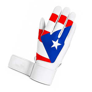 Guantes de bateo de cuero PU blancos, rojos y azules con diseño de la bandera de Puerto Rico, guantes de entrenamiento de béisbol a la moda para adultos. - Product Image 3