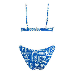 Conjunto de Bikini Econex Deportivo para Mujer, Estampado Floral, Escote Profundo en V, Cintura Alta, Lazos Laterales, Top Bandeau, Elástico, Spandex/Poliéster, Traje de Baño de Dos Piezas - Product Image 6