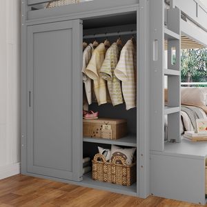 Letto a Castello in Legno Massello con 4 Cassetti Contenitore, Sponde di Sicurezza a Tutta Lunghezza, Armadio Integrato per Bambini, Senza Box S - Product Image 5