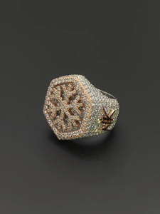 Anillo de Diamantes de Lujo en Plata 925 con Oro Rosa, Diseño Hexagonal de Copo de Nieve, Corte Brillante Redondo, Diamantes Cultivados en Laboratorio, Unisex, para Uso Diario - Product Image 3