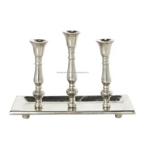 <b>Silver</b> Three Arm Candle Stand Metal Tabletop Home Decoration Bar Shape Durable Candle Holder - Product Image 2