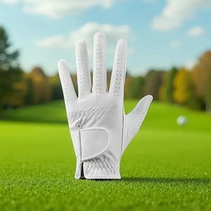Gants de golf pour homme en cuir de chèvre blanc respirant de haute qualité, main droite, taille S, à enfiler, logo personnalisable pour le sport - Product Image 2