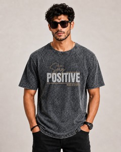 เสื้อยืดโอเวอร์ไซส์สีเทาพิมพ์ลายสำหรับผู้ชาย แขนสั้น คอกลม สวมใส่สบาย ผลิตจากผ้าฝ้าย 100% ล้างสีแบบแอซิดวอช รุ่นใหม่ล่าสุด - Product Image 1