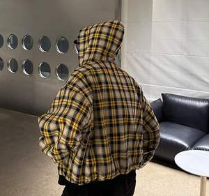 Sudadera con capucha Y2K grunge a cuadros con cremallera para hombre y mujer, reversible, oversize, estilo emo, gráfico de los años 2000, holgada, para otoño - Product Image 3