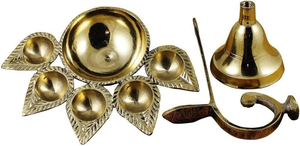 Handcrafted Brass Panch Diya <b>Oil</b> <b>Lamp</b> Traditional Five Wick Aarti <b>Lamp</b> Decorative Brass Puja <b>Lamp</b> Indian Ceremony Home - Product Image 3