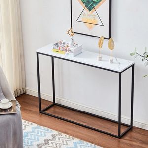 Tavolo Console in Finto Marmo con Struttura in Metallo e Piano in MDF, Tavolino da Caffè per Hotel, Snack Bar o Ingresso - Product Image 1