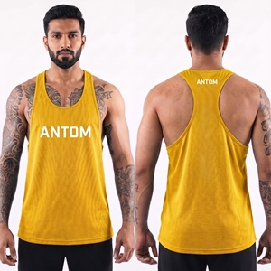 Men's Yellow <b>Mesh</b> Racerback Tank <b>Top</b> Breathable Gym Vest Custom Logo Quick Dry Bodybuilding Muscle Shirt Athletic Wholesale - Product Image 1
