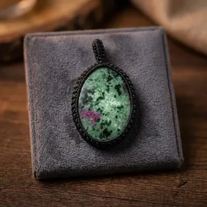 Natural <b>Ruby</b> Zoisite Macrame Pendant <b>Necklace</b> Handmade Boho Jewelry for Women, Adjustable Cord - Product Image 3