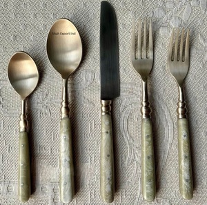 Ensemble de couverts de camping vintage personnalisable de luxe moderne en acier inoxydable plaqué avec poignée en os incrusté marron antique pour la maison - Product Image 4
