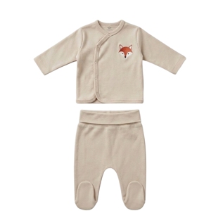 <b>Cot</b> & Candy Organic Baby Clothing <b>Set</b>-Kimono Top with Footed Diaper Pant in Grey - Product Image 1