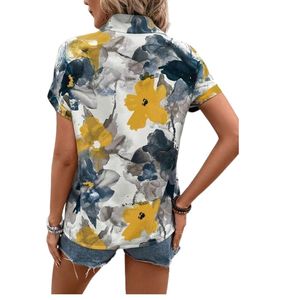 Camisa con botones y estampado floral para mujer, blusa informal de manga corta, ropa occidental de verano - Product Image 3