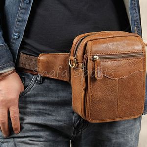 Sac banane en cuir de vachette véritable pour homme, pochette pour téléphone, plusieurs poches, idéal pour la randonnée, la course à pied et le cyclisme - Product Image 5