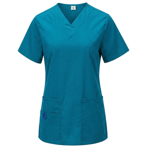 Women's V-Neck Scrub <b>Top</b> <b>Maroon</b> Cotton Polyester Woven Hospital Uniforms Needle Detection - Product Image 5