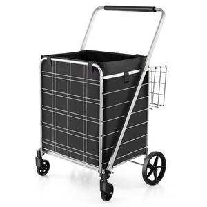 Chariot de courses pliable avec doublure en tissu imperméable, cadre en aluminium et panier - Product Image 1