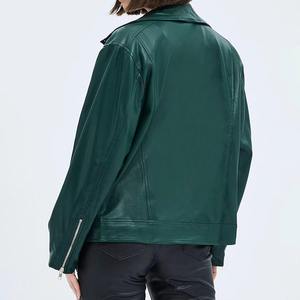 Chaqueta de Cuero Nappa Genuino para Mujer, Chaqueta de Motera de Moda de Invierno, Cuero Nappa Liso de Lujo, Venta al por Mayor de Fábrica OEM - Product Image 4