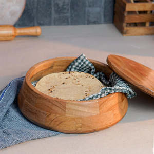 Boîte de rangement vintage en bois pour pain et pâtons – Boîte à roti et naan en bois naturel avec couvercle - Product Image 2
