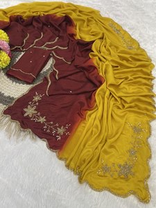 Sari de luxe Reglance Rangoli avec rembourrage froissé, travail lourd de broderie Khatli à la main, bordure multicouche, Pallu Buttas, Butta d'épaule - Product Image 2