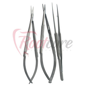 Ensemble de 3 instruments chirurgicaux de précision Castroviejo : Porte-aiguilles micro, Ciseaux et Pince - Product Image 4