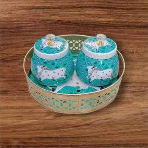 Frascos de Metal Premium para Dulces al por Mayor |   Recipientes Metálicos para Almacenamiento de Alimentos con Tapa Dorada |   Juego de Vajilla de Lujo para Diwali, Bodas - Product Image 6