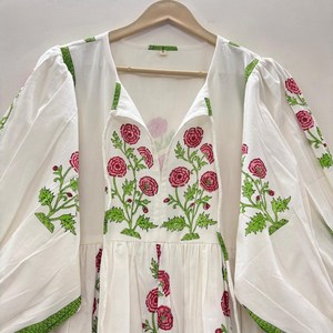 Vestido Casual Midi para Mujer, Tejido 100% Algodón, Estampado Floral Liso, Manga Corta, Cintura Imperio, Estilo Babydoll, Oversize, Cuello en V, Holgado - Product Image 5