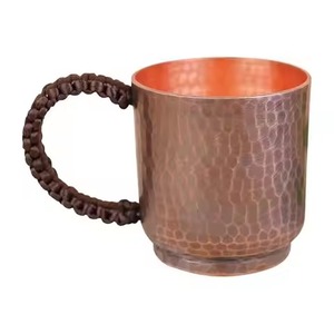 Leather Breaded Metal Mug handle 2026 Best Selling Copper Mug <b>with</b> hammered design finished - Product Image 3