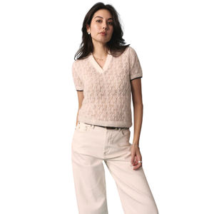 Haut à manches courtes en tricot torsadé pour femmes, col en V, léger, respirant, pull d'été, style polo, chemisier décontracté et élégant pour femmes, nouveau - Product Image 3