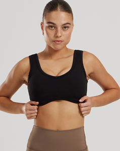 Soutien-gorge de sport sans couture pour femme, qualité supérieure, maintien moyen, col rond, noir uni, pour yoga et activités sportives, faible MOQ - Product Image 1