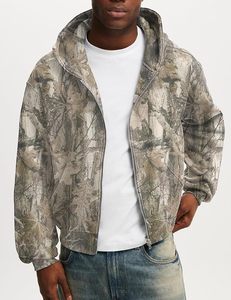 Mens Camo Zip Up Hoodie Fleece Hunting <b>Jacket</b> Maple Leaf Print Oversized Long Sleeve Hooded Sweatshirt - Product Image 2