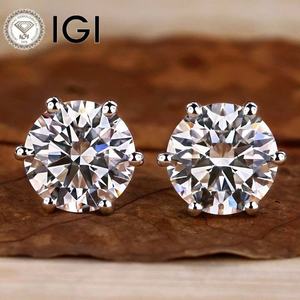 Pendientes de Oro Sólido de 14K con Diamante Cultivado en Laboratorio, Corte Brillante Redondo de 2 Quilates, Certificado IGI CVD HPHT, D VS1 - Product Image 5