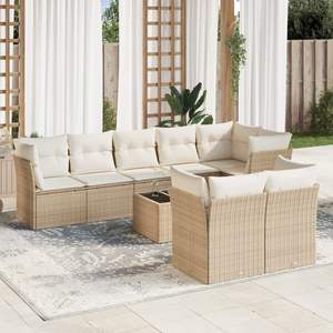 Conjunto de Sofás Modulares de Jardín de 9 Piezas en Ratán Sintético PE Beige, Muebles de Exterior Modulares y Cómodos - Product Image 1