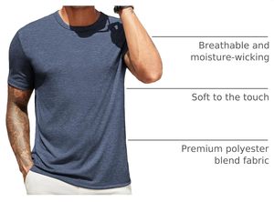 T-shirt pour homme en spandex/coton respirant, vente en gros, décontracté, col rond, manches courtes, doux, confortable, léger, coupe ajustée, séchage rapide - Product Image 5