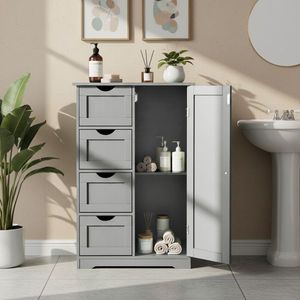 Mobile da Bagno in MDF Grigio con Rivestimento in Melamina, 4 Cassetti e 1 Anta, 56*30*80cm - Product Image 3