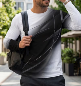 Men Print <b>Long</b> <b>Sleeve</b> Crewneck T-<b>Shirt</b> Black <b>White</b> Gradient Knitted Casual Top - Product Image 4