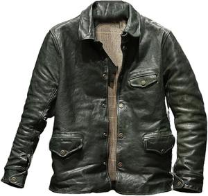 Veste de travail vintage en cuir véritable pour homme, noire, avec fermeture boutonnée recouverte, doublure unie, élégante, écologique et respirante - Product Image 2