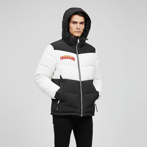 เสื้อแจ็คเก็ตบอมเบอร์ผู้ชายแบบกันน้ำกันลม คุณภาพสูงจากโรงงานผู้ผลิต (OEM) สำหรับฤดูหนาว สวมใส่สบาย ผลิตจากผ้าโพลีเอสเตอร์/คอตตอนเนื้อหนา มีฮู้ดแบบตั้ง  สามารถสั่งทำได้ - Product Image 1