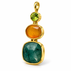 SSTRINGZ Pendentif géométrique de luxe en laiton plaqué or avec pierres précieuses naturelles (vert/orange/vert sarcelle) pour femme, idéal pour les occasions festives - Product Image 1