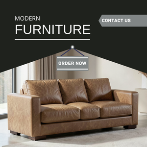 Sofá Moderno de Lujo en Cuero Vacuno Genuino con Brazos Cuadrados, Estructura Sólida para Muebles de Diseño Contemporáneo para Sala de Estar - Product Image 4