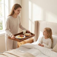 Ensemble de 2 plateaux de service rectangulaires en bois d'acacia de luxe, avec poignées, pour le petit-déjeuner, le café, le thé, la décoration de la maison
