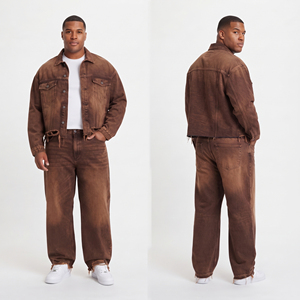 OEM Wholesale Men <b>Denim</b> Suit Turn-down Collar Jeans Shirt <b>Denim</b> Pants Set Men's Button Up Washed <b>Denim</b> Jeans Set - Product Image 1