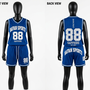 Ensemble short et maillot pour femme en maille poly 165 GSM de haute qualité, design à panneaux bleu et blanc, léger, avec logo personnalisé - Product Image 2