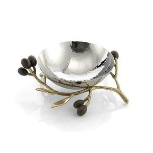 Frutero de metal elegante con diseño de rama de olivo dorada martillada y cuenco plateado, para decoración de hogares de lujo, hoteles y regalos de mesa. - Product Image 5