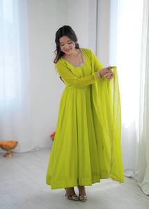 Traje Anarkali de Tela Georgette de Imitación de Piel de Zorro, Suave y Pesada, con Interior de Microalgodón, Estilo Festivo, para Todas las Temporadas - Product Image 3