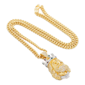 Colgante de Lujo con Diseño de Cara de Rey, Chapado en Oro de 14K y Rodio, con Diamante Engastado en Garra y Piedras Incrustadas en Corona, Unisex - Product Image 2