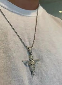 Gold Plated Silver And Black Tone Pendant with Diamond White Gold <b>Charm</b> for Hip Hop Fashion Jewelry Collection - Product Image 2